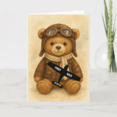 学生パイロットファーストソロ飛行機&テディベア カード (正面)