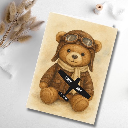 学生パイロットファーストソロ飛行機&テディベア カード