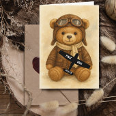 学生パイロットファーストソロ飛行機&テディベア カード