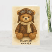 学生パイロットファーストソロ飛行機&テディベア カード (正面)