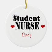 学生パーソナライズされたナース帽子とハート セラミックオーナメント (正面)