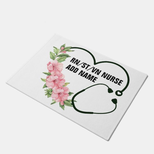 学生パーソナライズされた登録退役軍人ナース名 ドアマット (アングル)