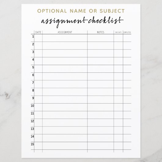 学生ボーホアーパターンの割り当てチェックリスト (正面)