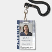 学生モダン先生ネイビーブルー写真大学 バッジ (Front with Lanyard)