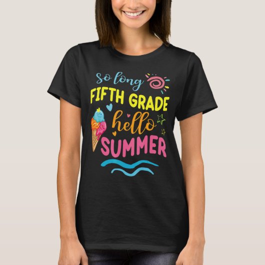 学生先生そう長い5年生Hello Summer V Tシャツ (正面)