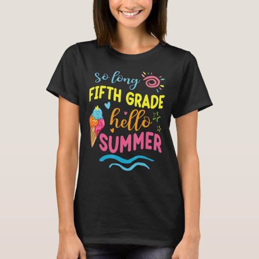 学生先生そう長い5年生Hello Summer V Tシャツ (正面)