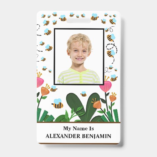 学生写真ボーイガールチャイルドIDカスタムおもしろい バッジ (Front)