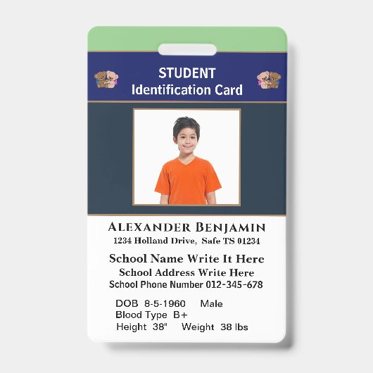 学生写真 学校 ID 認証カード バッジ (正面)