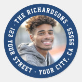 学生卒業写真ダークブルー差出人住所 ラウンドシール (正面)