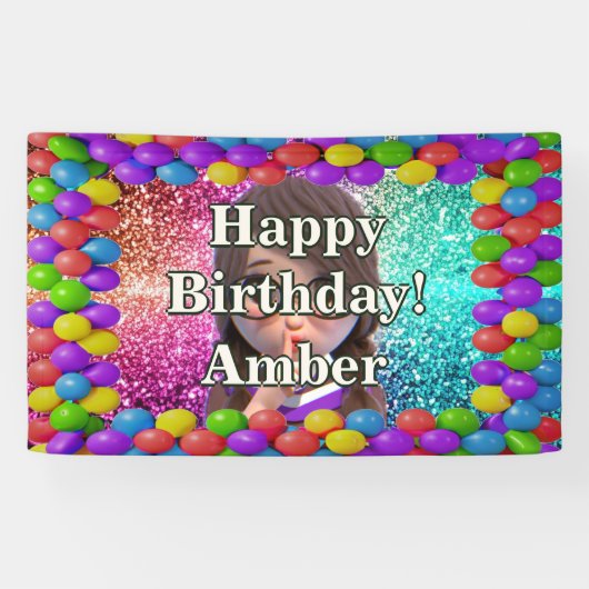 学生女子パーソナライズされたキャラクター誕生日 横断幕 (横)
