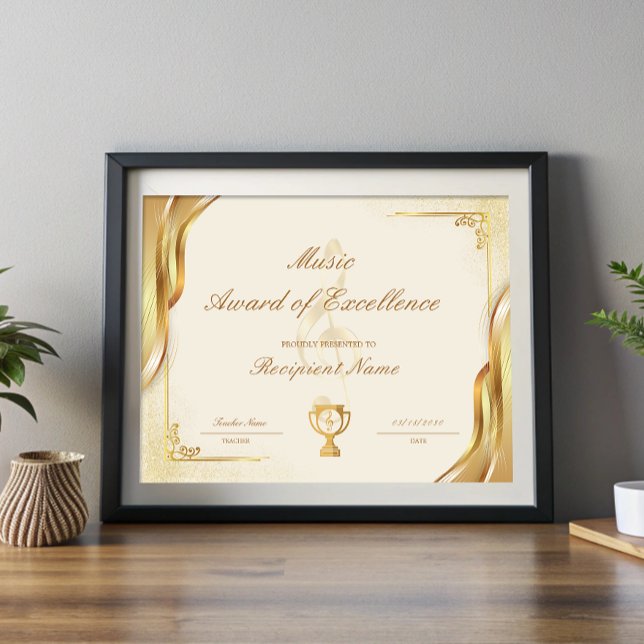 学生音楽優秀賞認定証 (Student Music Award of Excellence Certificate)