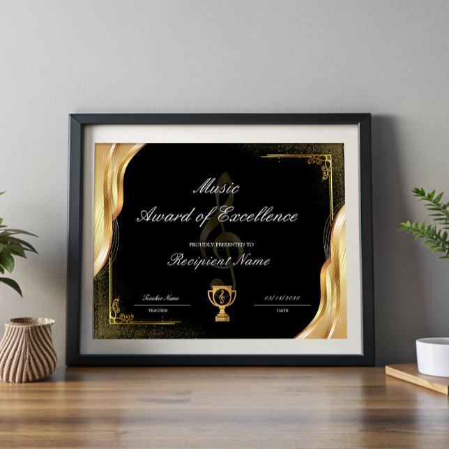 学生音楽優秀賞認定証 (Student Music Award of Excellence Certificate)