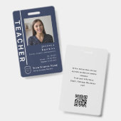 学生/モダン先生ネイビーブルーフォトスクールロゴ バッジ (正面＆裏面)