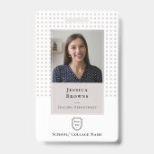 学生/従業員の学校の写真ロゴQRコードホワイト バッジ (Front)