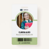 学生IDカード |緑と白のホームスクールID バッジ (正面)