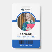 学生IDカード |青と白のホームスクールID バッジ (正面)