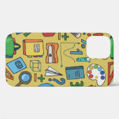 学用品を黄色に縫い合わせた模様 Case-Mate iPhoneケース (裏面 (横))