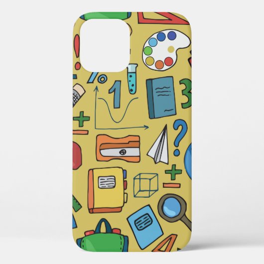学用品を黄色に縫い合わせた模様 Case-Mate iPhoneケース (裏面)