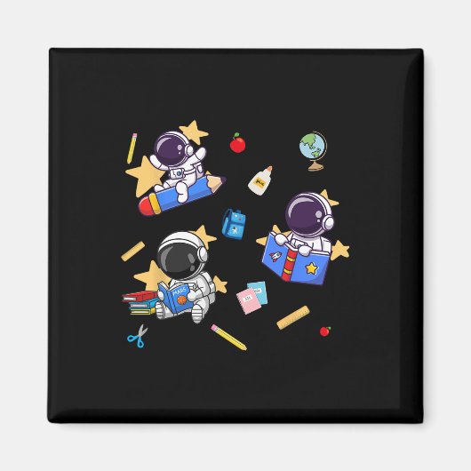 学習へと宇宙へ!新学期の宇宙飛行士 マグネット (正面)