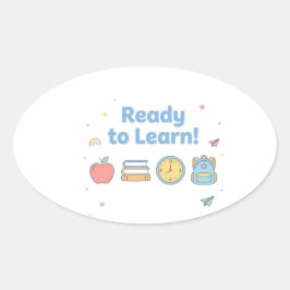 学習準備万端 – かわいい学校アイテムステッカー オーバル 楕円形シール