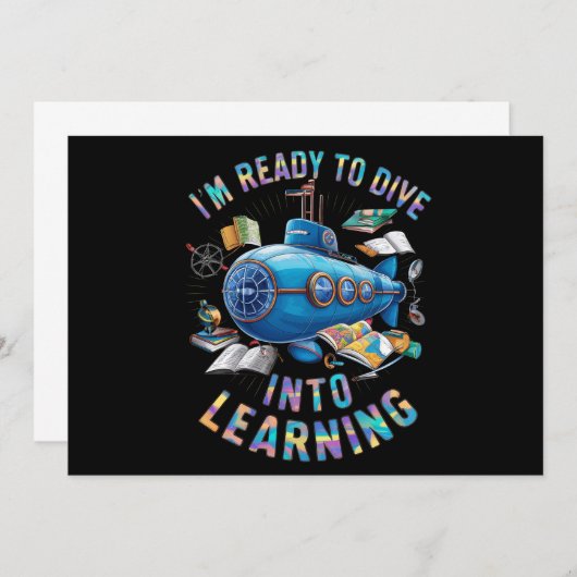 学習用バックトゥスクール潜水艦にダイブする準備完了 招待状 (正面/裏面)