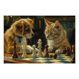 学者の態度 | 犬と猫遊のチェス ポスター