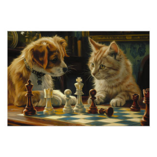 学者の態度 | 犬と猫遊のチェス ポスター