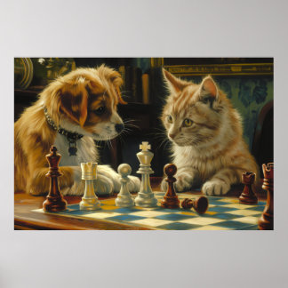 学者の態度 | 犬と猫遊のチェス ポスター