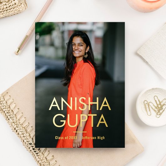 学者箔モダン卒業発表招待状 箔招待状