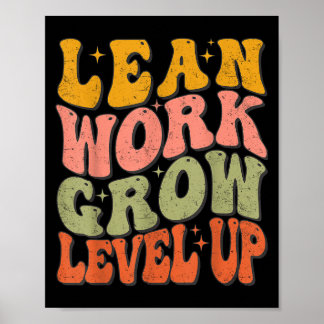 学Work Grow Level UpレトロGroovyやる気を起こさせる ポスター