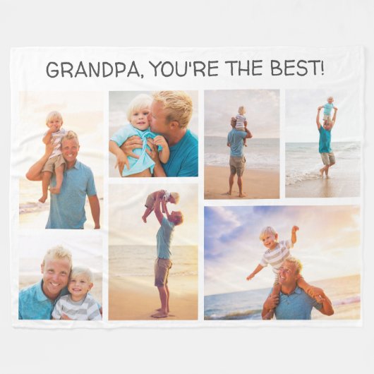 孫おじいちゃんあなたは最高の7フォトコラージュ フリースブランケット (正面(横))