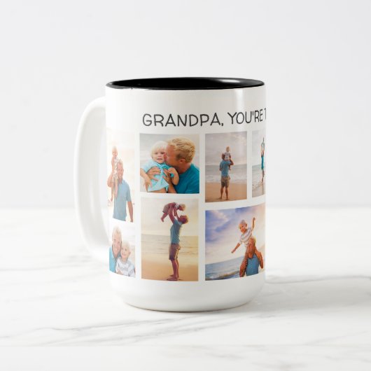 孫おじいちゃんあなたは最高の8フォトコラージュ ツートーンマグカップ (正面左)
