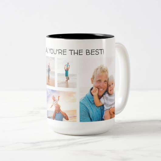 孫おじいちゃんあなたは最高の8フォトコラージュ ツートーンマグカップ (正面右)