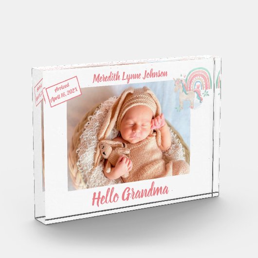 孫おばあちゃんの生まれたばかりのプレゼント フォトブロック (左)