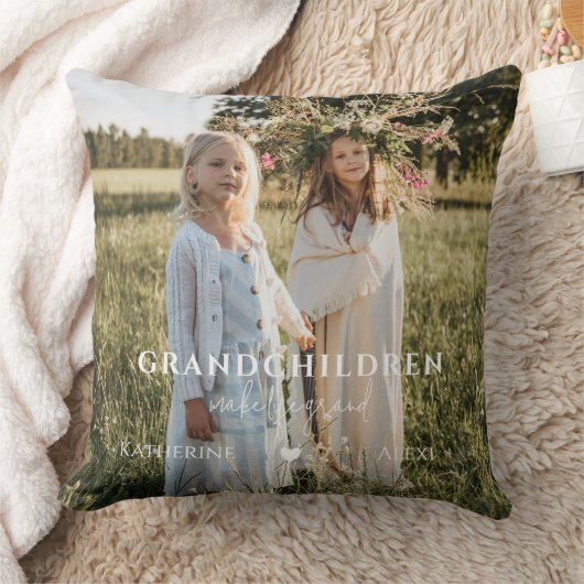 孫が人生をグランドブラック&ホワイトプレイド クッション (ブランケット)