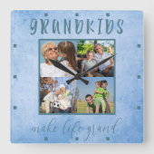 孫が人生をグランド4フォトブルーウォーターカラーに スクエア壁時計 (正面)