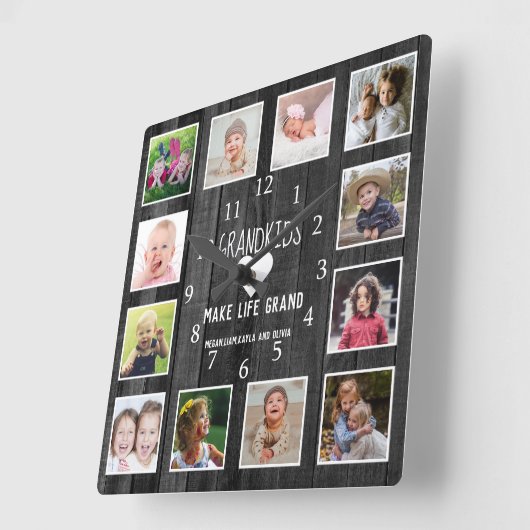 孫が生き生きとした引用文素朴ブラックウッド スクエア壁時計 (傾斜)