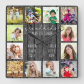 孫が生き生きとした引用文12フォトグレーウッド スクエア壁時計 (正面)