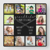 孫が生き生きとした引用文12フォトブラック スクエア壁時計 (正面)