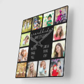 孫が生き生きとした引用文12フォトブラック スクエア壁時計 (傾斜)