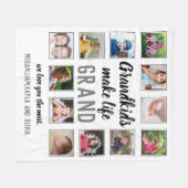 孫たちがライフグランドを作る引用文12フォトコラージュ フリースブランケット (正面(横))