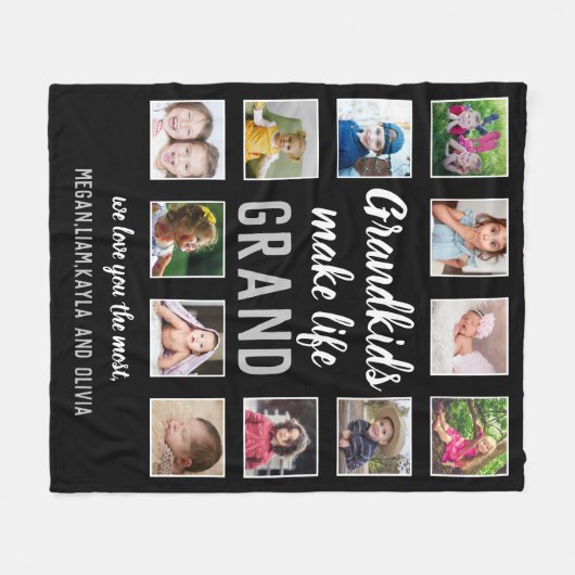 孫たちがライフグランドを作る引用文12フォトコラージュ フリースブランケット (正面(横))