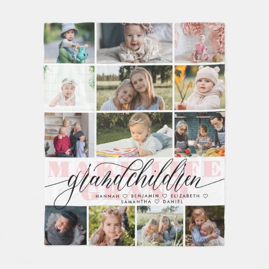 孫たちが人生の大写真コラージュを作る フリースブランケット (正面)