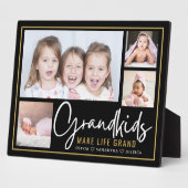 孫たちと一緒に人生を特別に 黒と金 4枚の写真 フォトプラーク (側面)