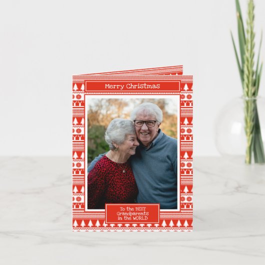 孫たちの祖父祖母の写真 楽しいクリスマス カード (正面)