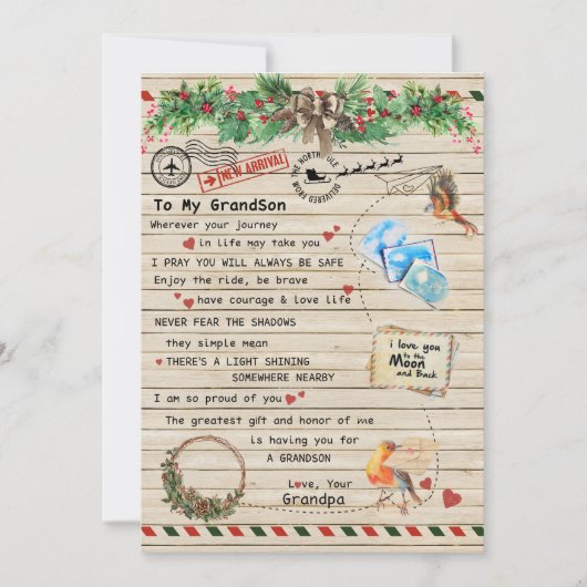 孫とおじいちゃんに、私の孫への贈り物に鳥の愛 シーズンカード (正面)