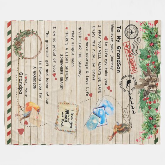 孫とおじいちゃんに、私の孫への贈り物に鳥の愛 フリースブランケット (正面(横))