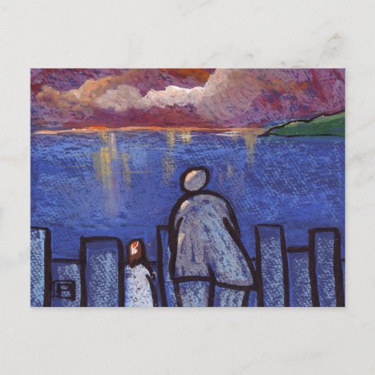 孫と夕日を見る ポストカード (正面)