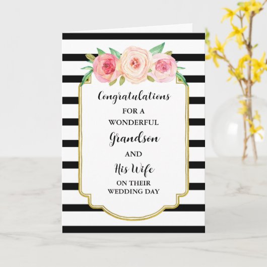 孫と妻の結婚式の日おめでとう カード (黄色い花)