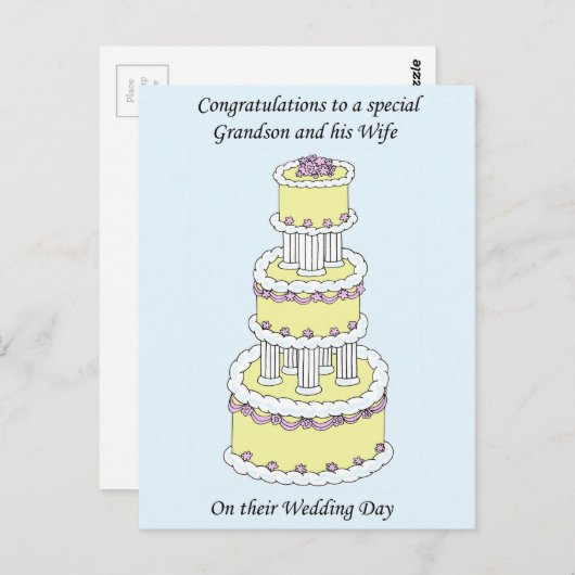 孫と妻の結婚式の日おめでとう ポストカード (正面/裏面)